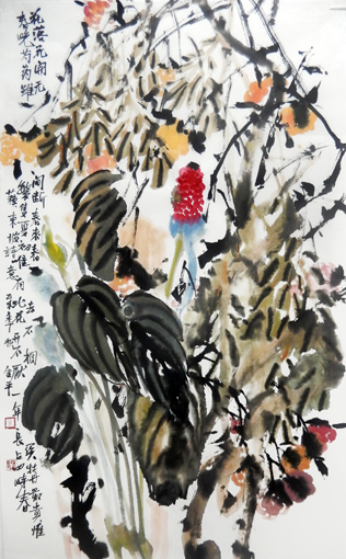 道金平作品《花落花开无间断》68X138cm,2015年