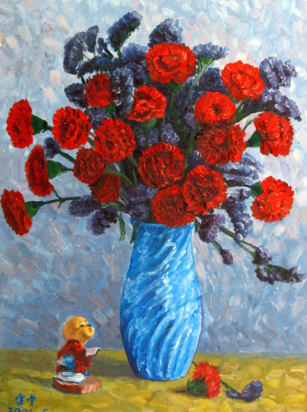 梁建中油画作品《康乃馨》规格：53cmx38cm.jpg