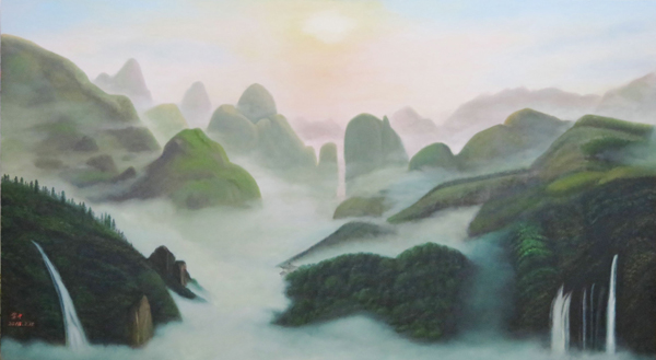 梁建中油画作品《无限风光在险峰》规格：180cmx100cm.jpg
